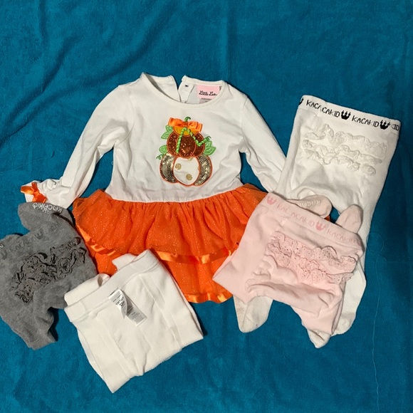 LAST CHANCE !!Gently used Fall 🍁 Harvest Dress 24m & 3 Pairs of Tights 12-24m - Picture 1 of 7